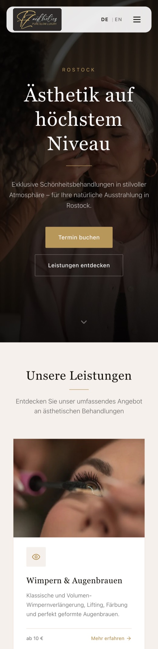 Startseite von FZ Aesthetics auf dem Handy